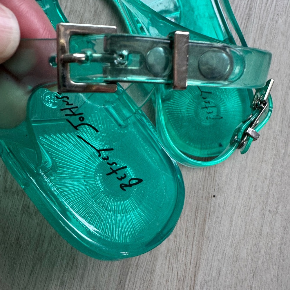 NWOT Betsey Johnson Sarai Teal Jelly Sandals clear pink Floral Accent Size 8 - Picture 5 of 7